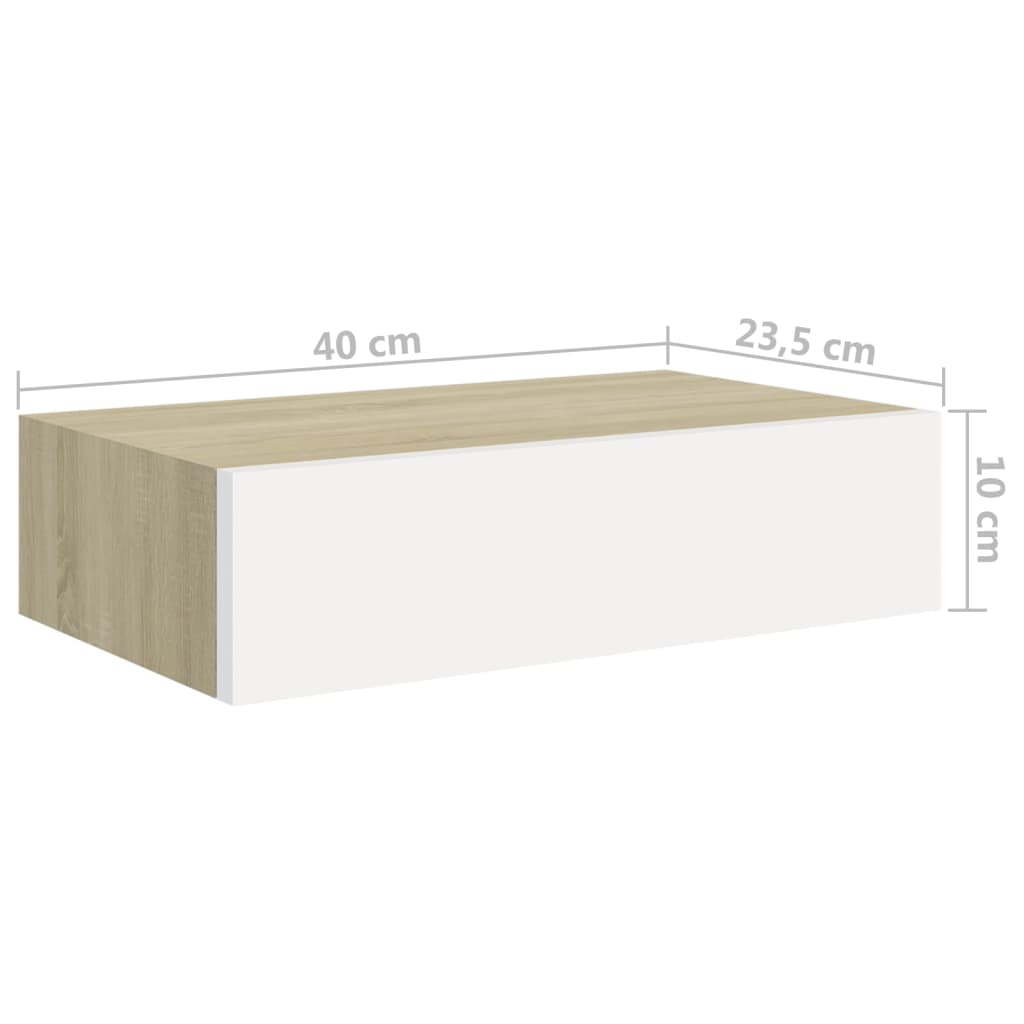 Wandregale mit Schubladen 2 Stk. Eichen-Optik Weiß 40x23,5x10cm