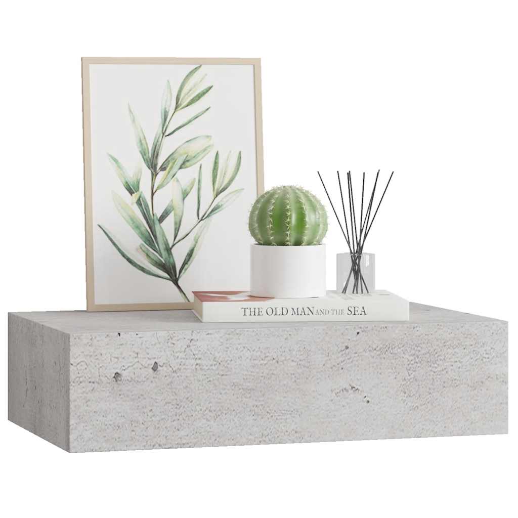 Wandregal mit Schublade Betongrau 40x23,5x10 cm MDF