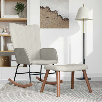 Schaukelstuhl mit Hocker Cremeweiß Samt