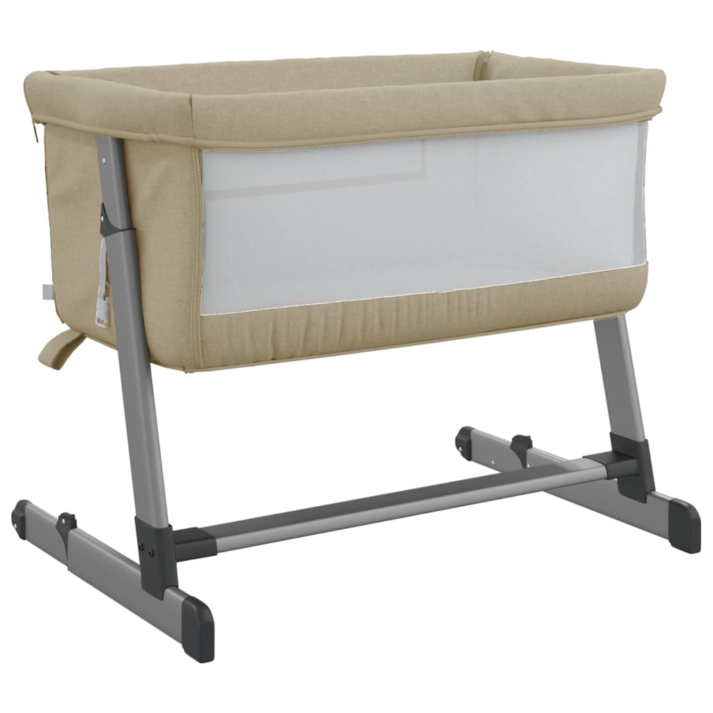 Babybett mit Matratze Taupe Leinenstoff