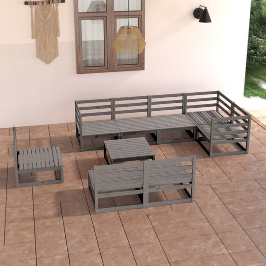 9-tlg. Garten-Lounge-Set Grau Massivholz Kiefer