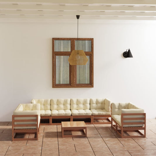 9-tlg. Garten-Lounge-Set mit Kissen Kiefer Massivholz