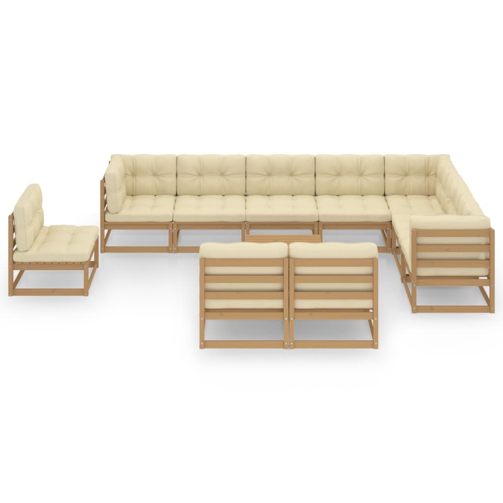 11-tlg. Garten-Lounge-Set mit Kissen Honigbraun Massivholz