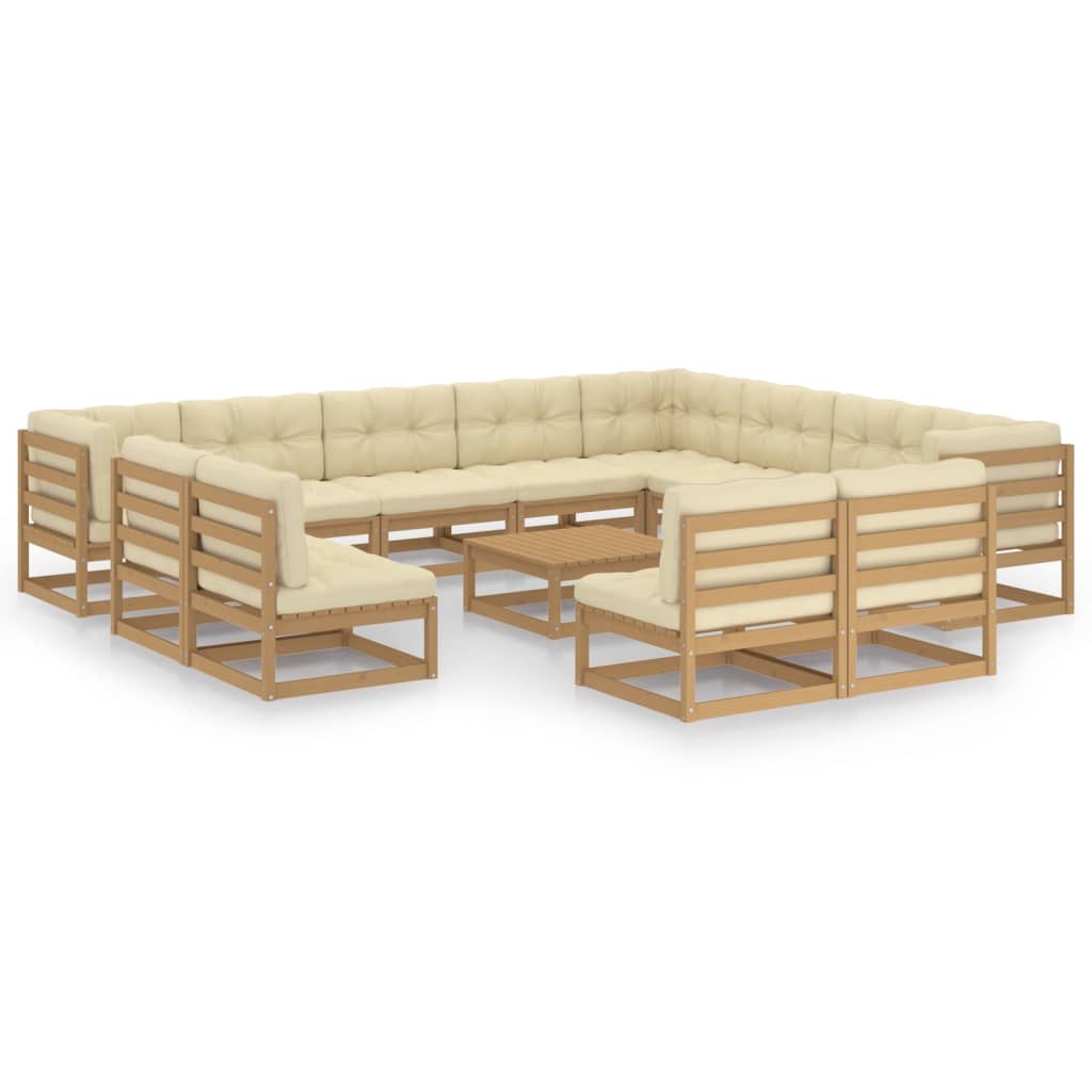 13-tlg. Garten-Lounge-Set mit Kissen Honigbraun Massivholz