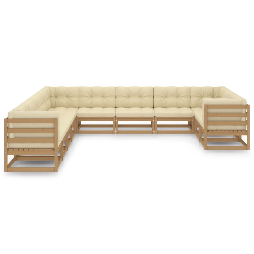 11-tlg. Garten-Lounge-Set mit Kissen Honigbraun Massivholz