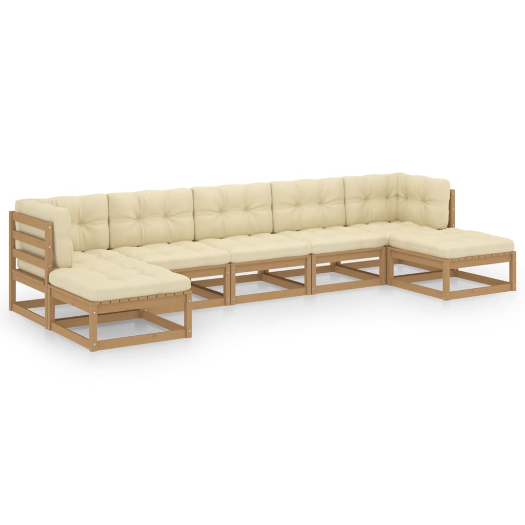 7-tlg Garten-Lounge-Set mit Kissen Honigbraun Massivholz Kiefer