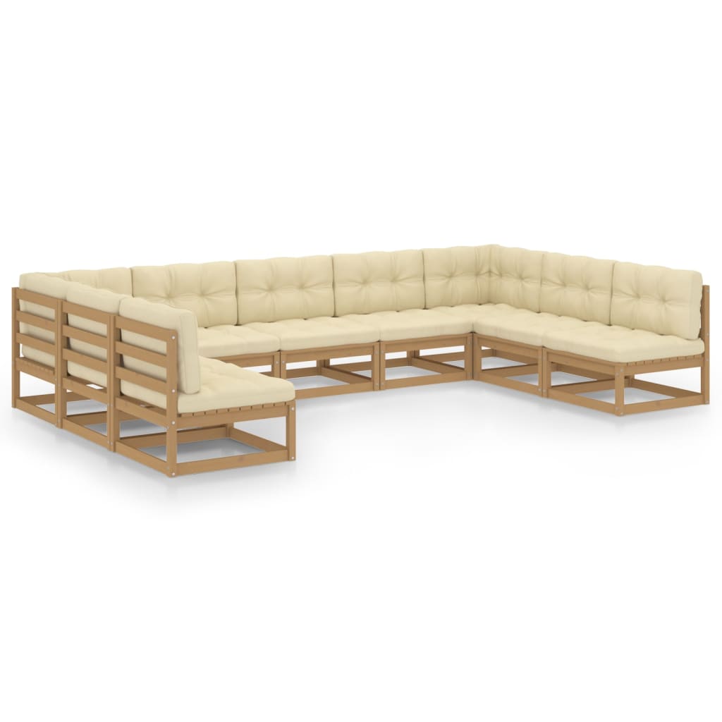 9-tlg Garten-Lounge-Set mit Kissen Honigbraun Massivholz Kiefer