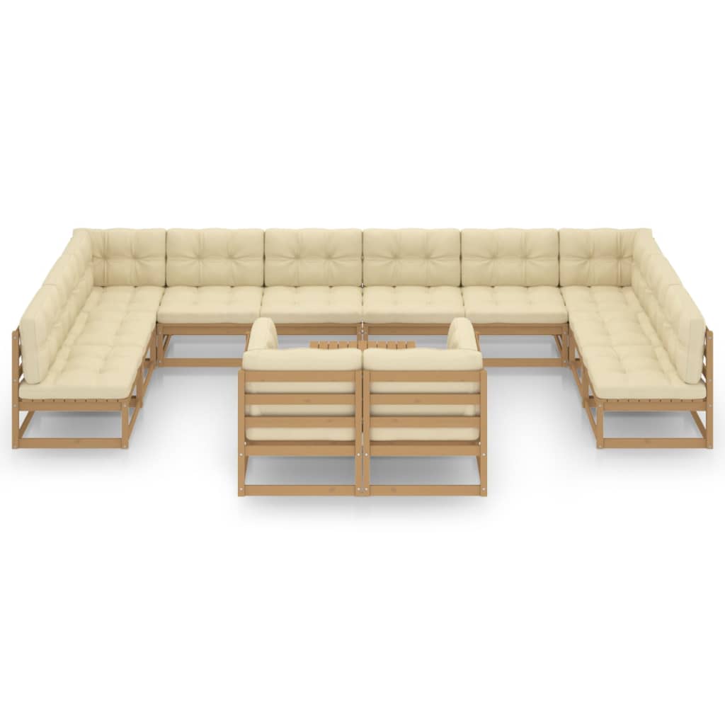 13-tlg. Garten-Lounge-Set mit Kissen Honigbraun Massivholz