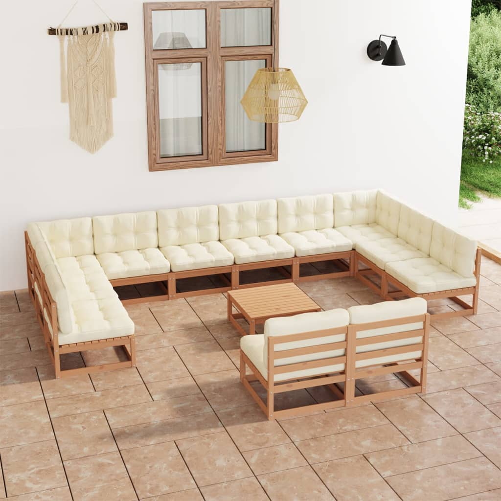 13-tlg. Garten-Lounge-Set mit Kissen Honigbraun Massivholz