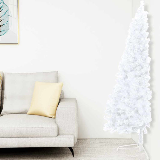 Künstlicher Halb-Weihnachtsbaum Beleuchtung Kugeln Weiß 120 cm