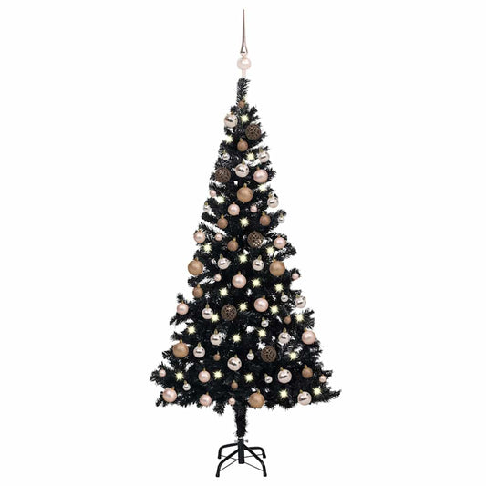 Künstlicher Weihnachtsbaum Beleuchtung & Kugeln Schwarz 120 cm