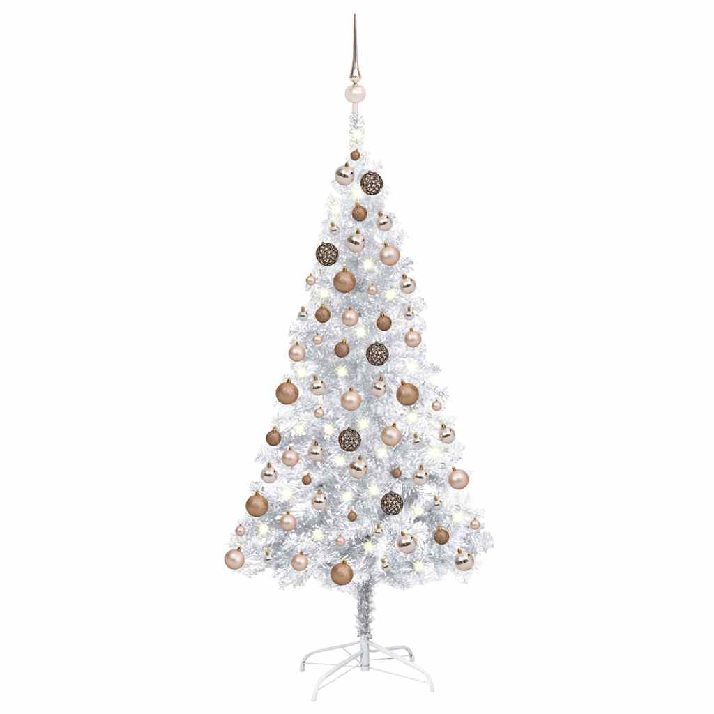 Künstlicher Weihnachtsbaum Beleuchtung & Kugeln Silber 150 cm