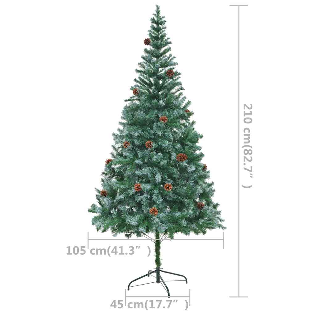 Künstlicher Weihnachtsbaum mit Beleuchtung Kugeln Zapfen 210 cm