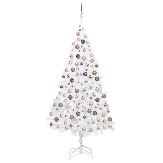 Künstlicher Weihnachtsbaum mit Beleuchtung & Kugeln Weiß 210 cm