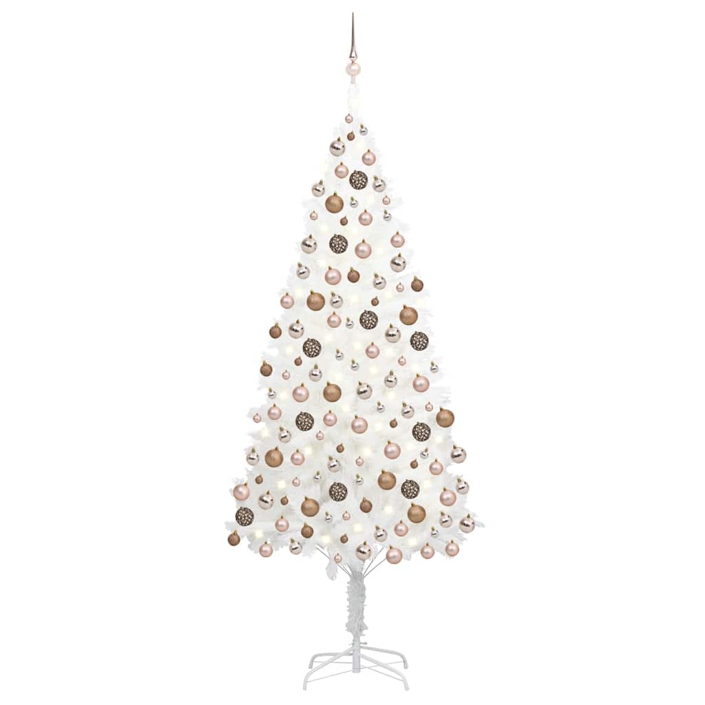 Künstlicher Weihnachtsbaum mit Beleuchtung & Kugeln Weiß 210 cm