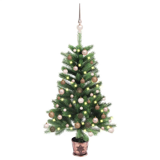 Künstlicher Weihnachtsbaum mit Beleuchtung & Kugeln 90 cm Grün