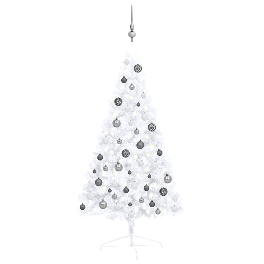 Künstlicher Halb-Weihnachtsbaum Beleuchtung Kugeln Weiß 120 cm