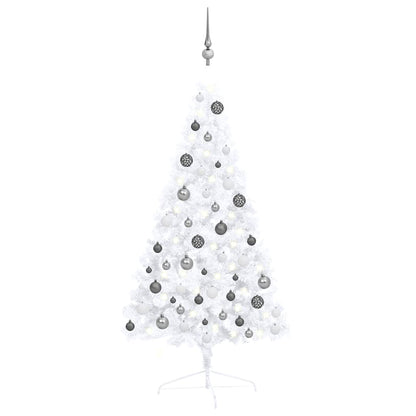 Künstlicher Halb-Weihnachtsbaum Beleuchtung Kugeln Weiß 120 cm
