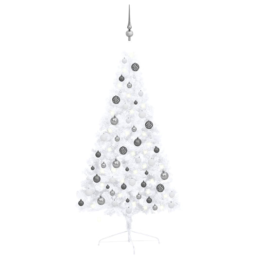 Künstlicher Halb-Weihnachtsbaum Beleuchtung Kugeln Weiß 120 cm