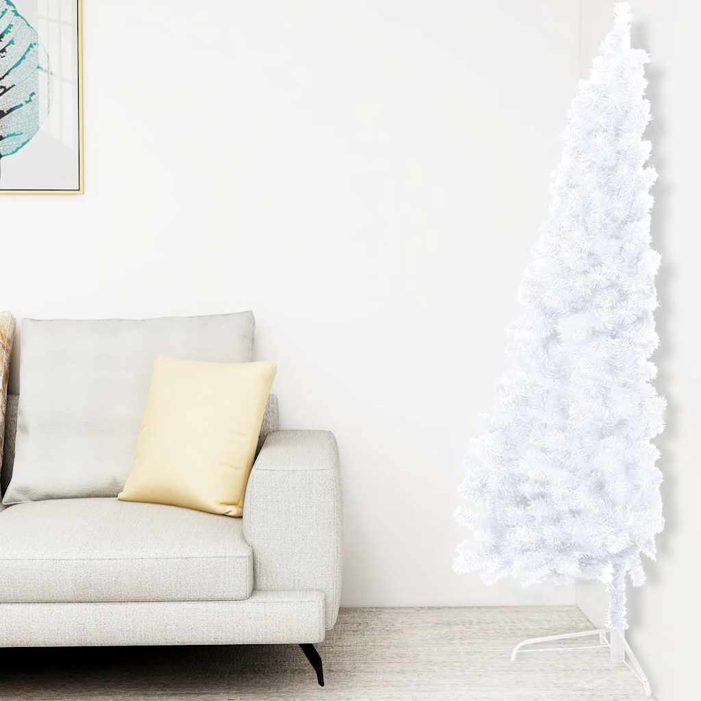 Künstlicher Halb-Weihnachtsbaum Beleuchtung Kugeln Weiß 120 cm