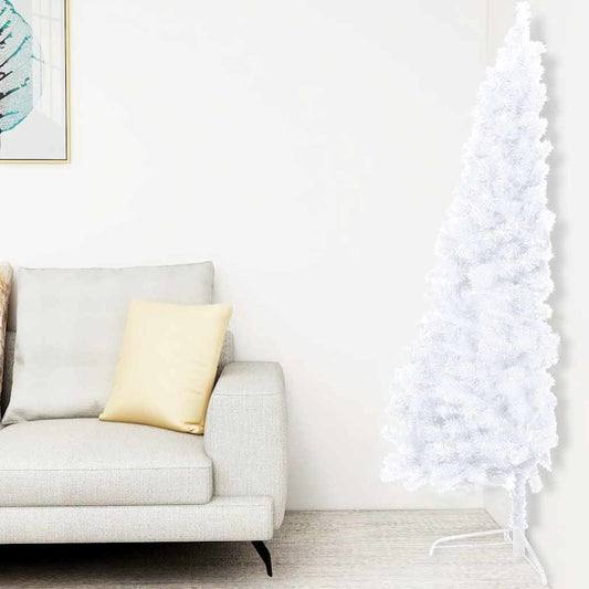 Künstlicher Halb-Weihnachtsbaum Beleuchtung Kugeln Weiß 120 cm