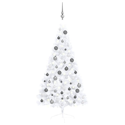 Künstlicher Halb-Weihnachtsbaum Beleuchtung Kugeln Weiß 150 cm