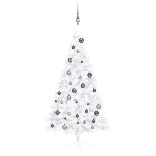 Künstlicher Halb-Weihnachtsbaum Beleuchtung Kugeln Weiß 150 cm