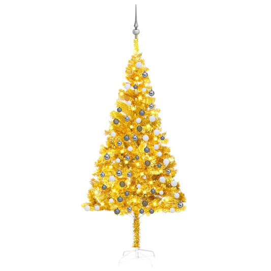 Künstlicher Weihnachtsbaum Beleuchtung & Kugeln Gold 180 cm PET