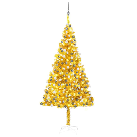 Künstlicher Weihnachtsbaum Beleuchtung & Kugeln Gold 210 cm