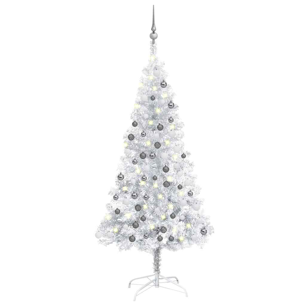 Künstlicher Weihnachtsbaum Beleuchtung & Kugeln Silber 120 cm