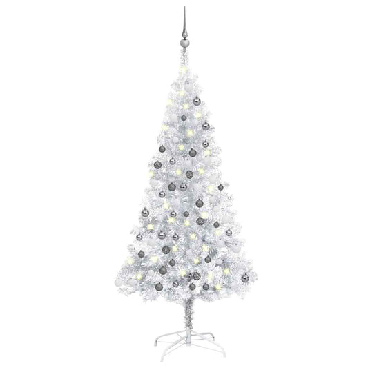 Künstlicher Weihnachtsbaum Beleuchtung & Kugeln Silber 120 cm