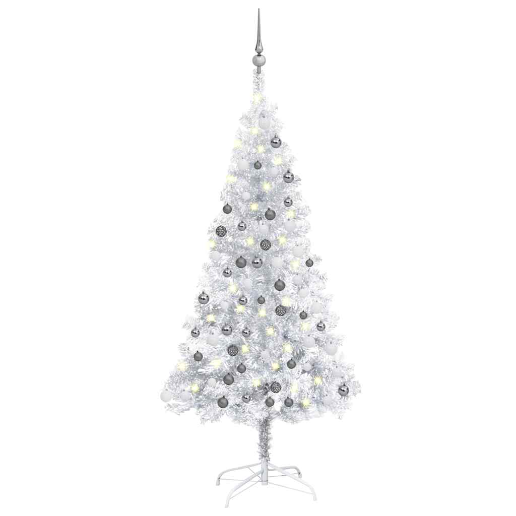 Künstlicher Weihnachtsbaum Beleuchtung & Kugeln Silber 150 cm