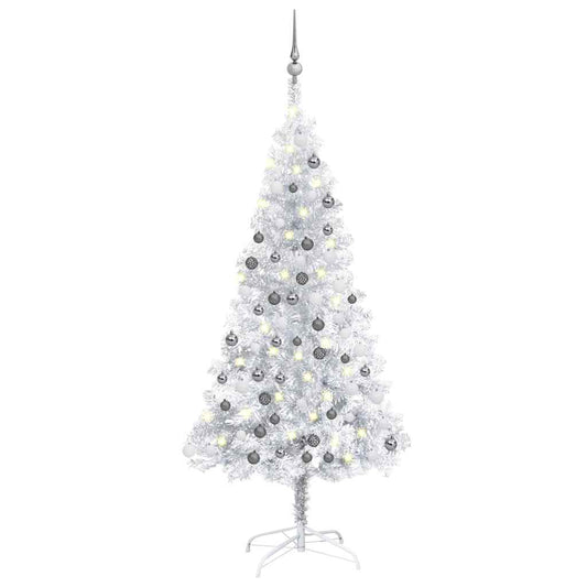 Künstlicher Weihnachtsbaum Beleuchtung & Kugeln Silber 150 cm