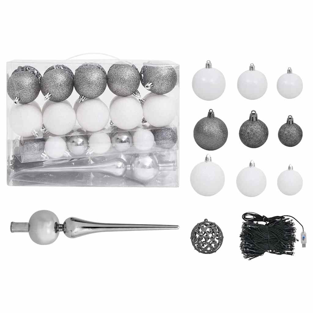 Künstlicher Weihnachtsbaum Beleuchtung & Kugeln Silber 150 cm