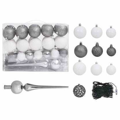 Künstlicher Weihnachtsbaum Beleuchtung & Kugeln Silber 150 cm