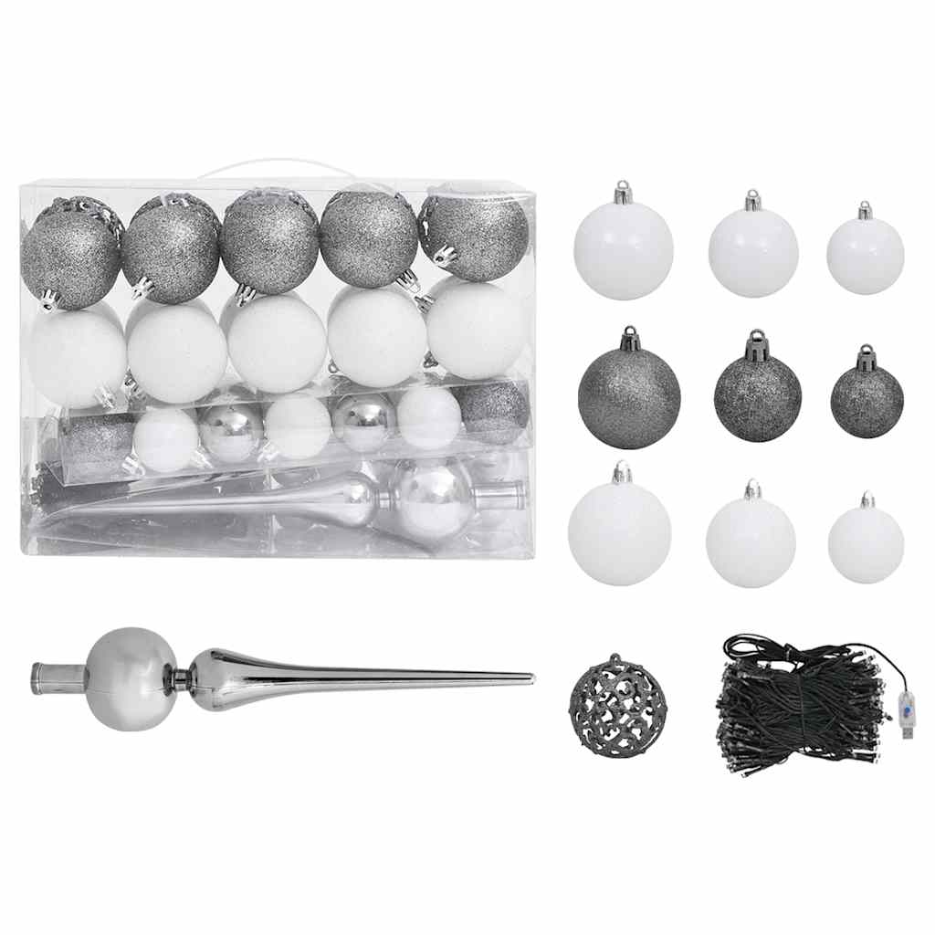 Künstlicher Weihnachtsbaum Beleuchtung & Kugeln Silber 180 cm