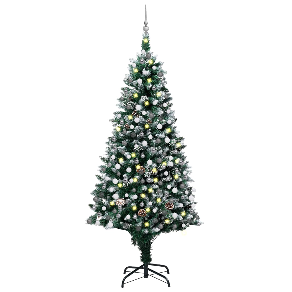 Künstlicher Weihnachtsbaum mit Beleuchtung Kugeln Zapfen 210 cm