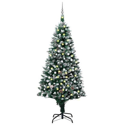 Künstlicher Weihnachtsbaum mit Beleuchtung Kugeln Zapfen 210 cm