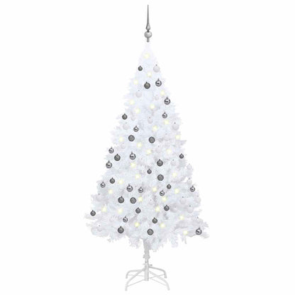 Künstlicher Weihnachtsbaum mit Beleuchtung & Kugeln Weiß 120 cm
