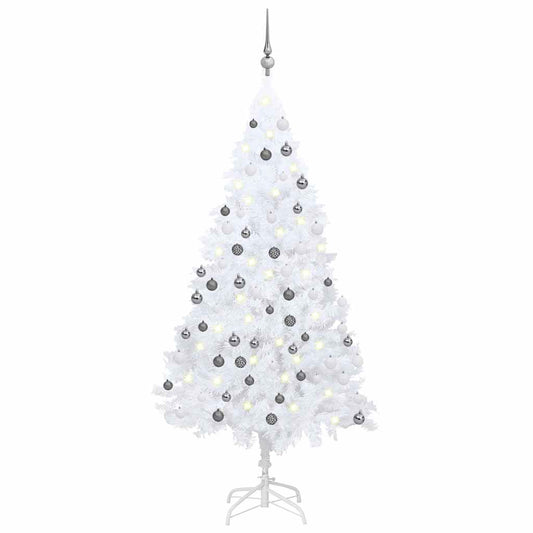 Künstlicher Weihnachtsbaum mit Beleuchtung & Kugeln Weiß 120 cm