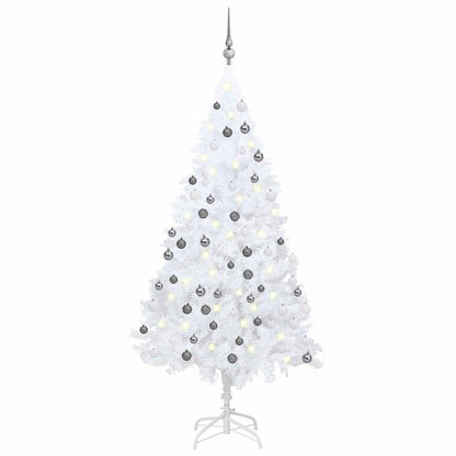 Künstlicher Weihnachtsbaum mit Beleuchtung & Kugeln Weiß 150 cm