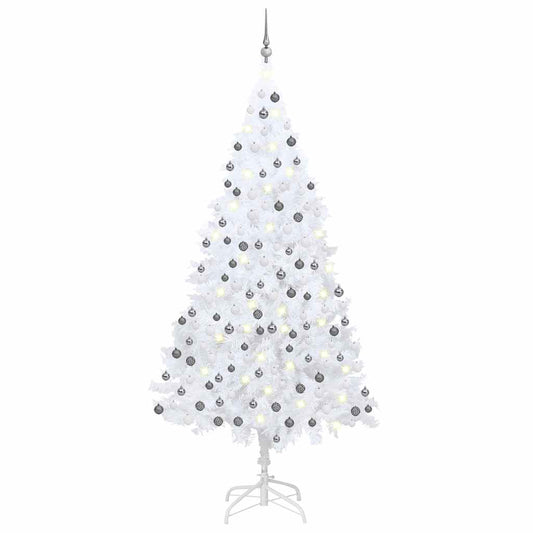Künstlicher Weihnachtsbaum mit Beleuchtung & Kugeln Weiß 210 cm