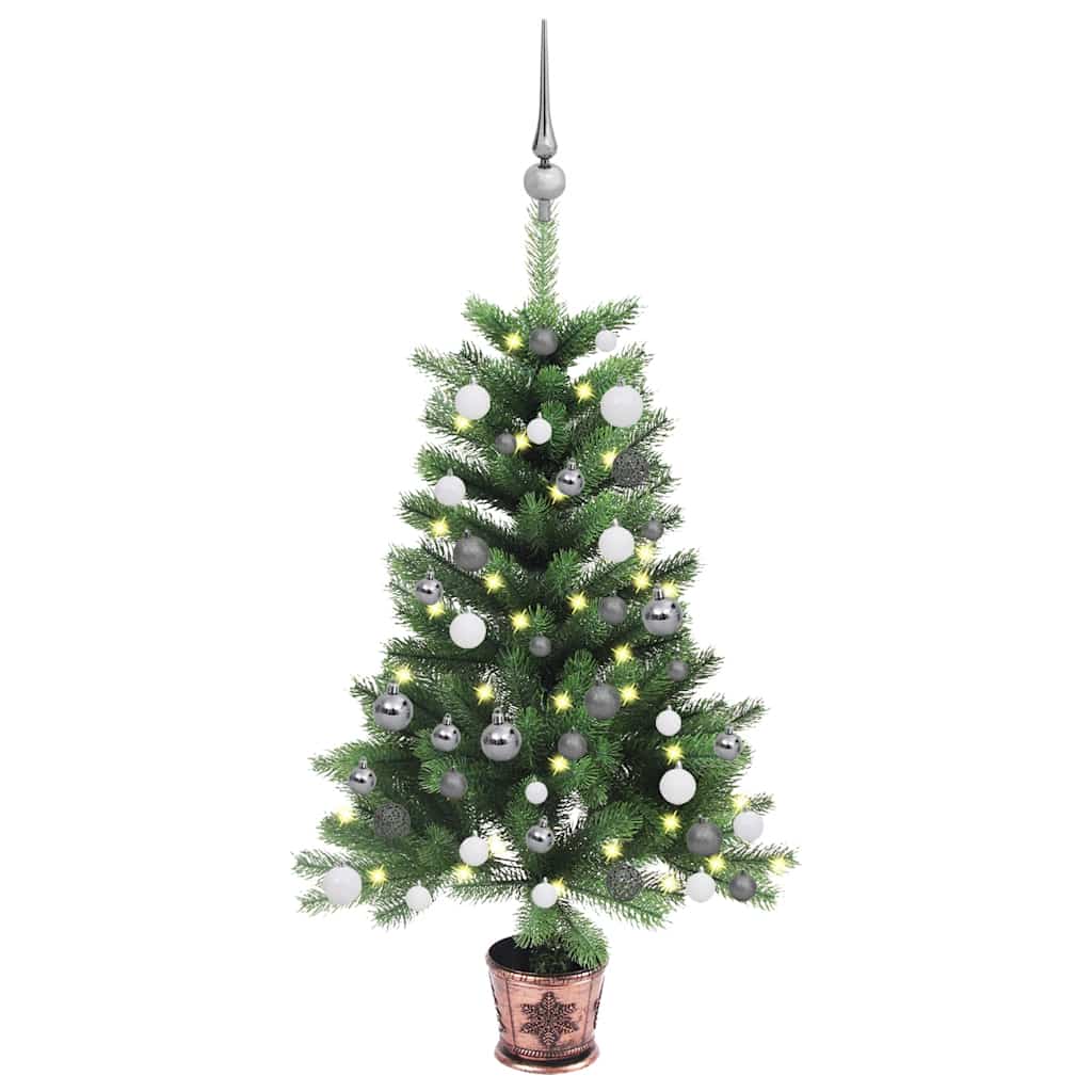 Künstlicher Weihnachtsbaum mit Beleuchtung & Kugeln 90 cm Grün