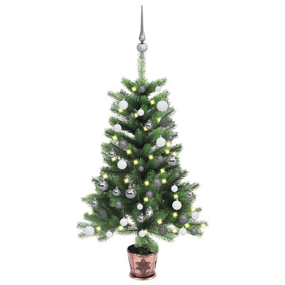 Künstlicher Weihnachtsbaum mit Beleuchtung & Kugeln 90 cm Grün