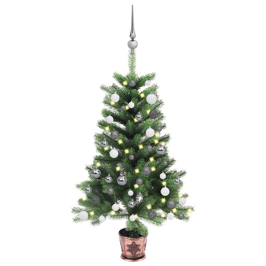 Künstlicher Weihnachtsbaum mit Beleuchtung & Kugeln 90 cm Grün