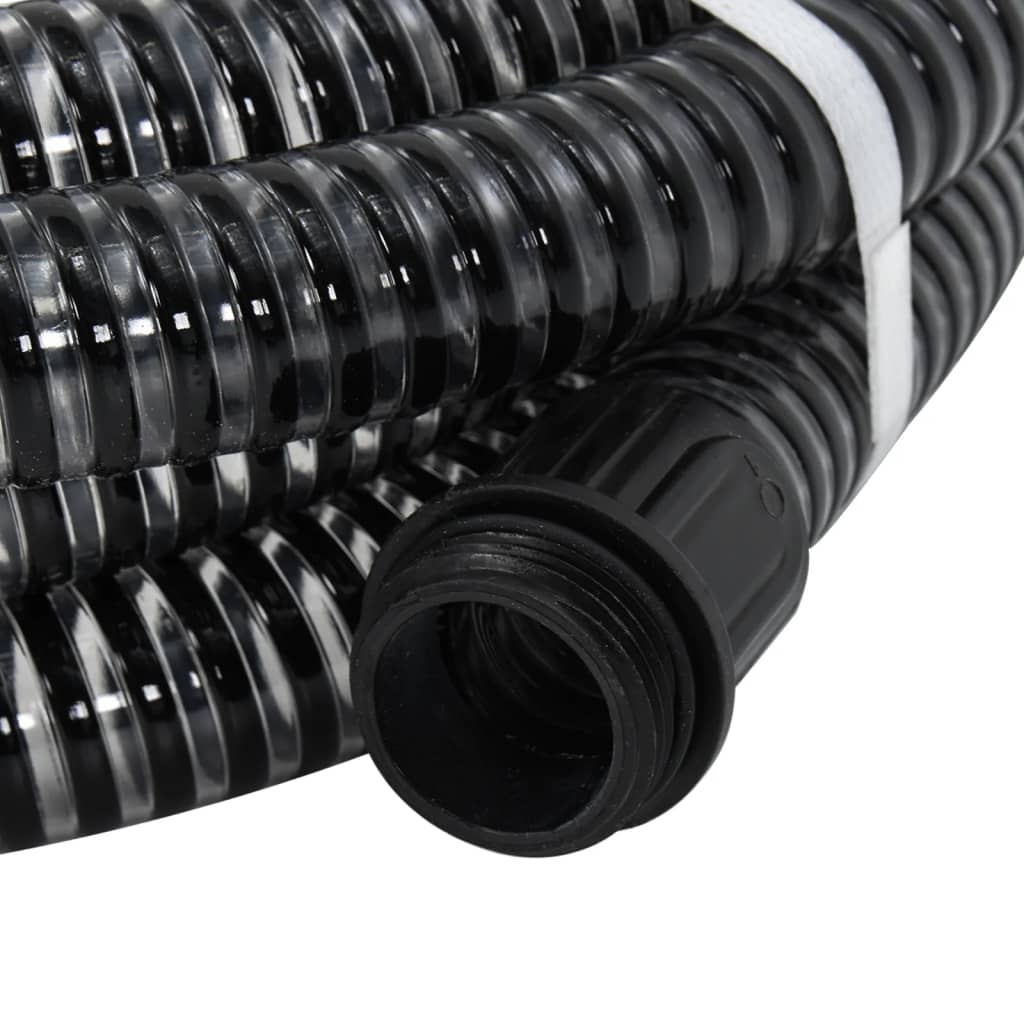 Saugschlauch mit Messing-Anschlüssen Schwarz 1,1" 7 m PVC