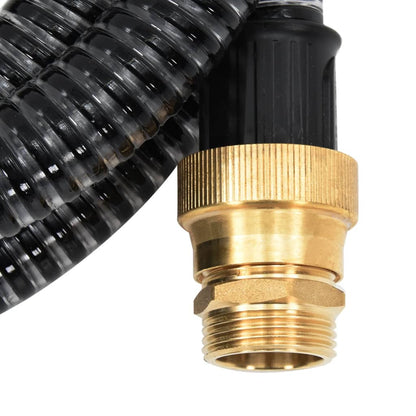 Saugschlauch mit Messing-Anschlüssen Schwarz 1,1" 7 m PVC