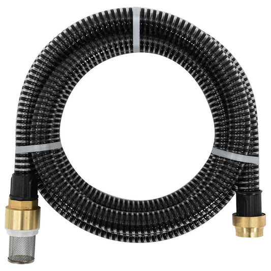 Saugschlauch mit Messing-Anschlüssen Schwarz 1,1" 25 m PVC