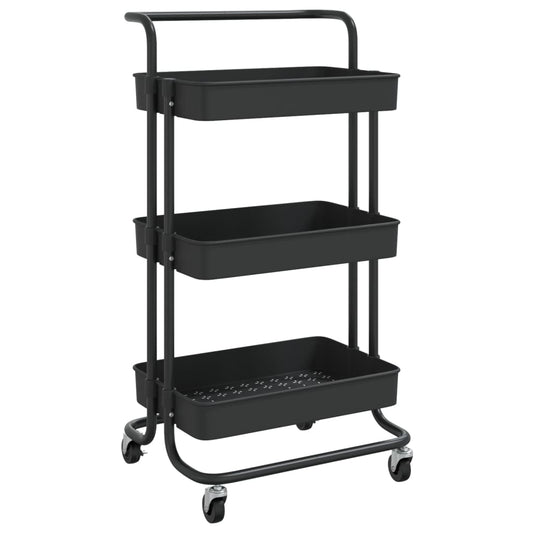 Küchenwagen 3 Etagen Schwarz 42x35x85 cm Eisen und ABS