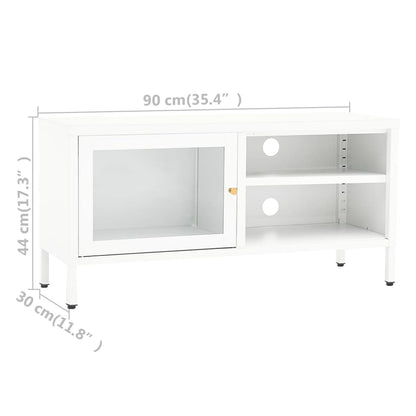 TV-Schrank Weiß 90x30x44 cm Stahl und Glas